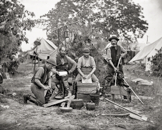 Photo showing: The Chores of War -- May 1862. Yorktown, Virginia (vicinity). Servants at Prince de Joinville's quarters.