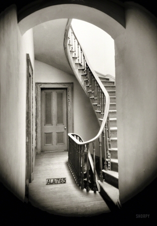 Photo showing: Almost There: 1936 -- April 3, 1936. Stairway leading to lookout on fifth floor -- Kenworthy Hall, Marion, Alabama. 