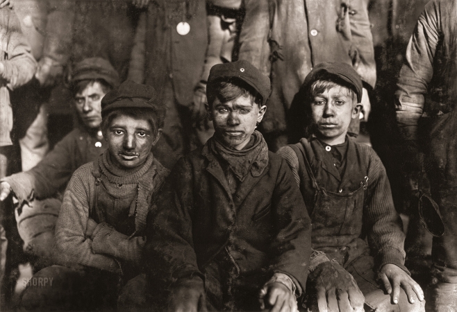 Photo showing: No. 9 Breaker Boys -- January 1911. Group of boys working in No. 9 Breaker. Pennsylvania Coal Co., Pittston, Pa.