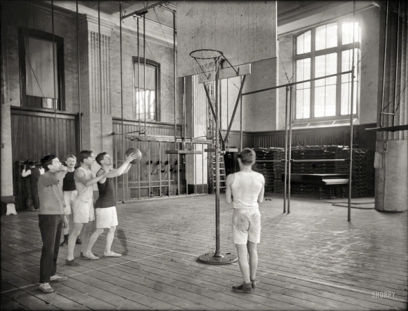 Photo showing: Next Stop, Niketown -- New York, 1908. Basket-ball at Columbia University gymnasium.