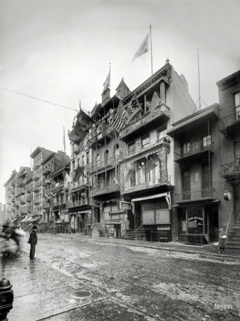 Photo showing: Chinatown: 1911 -- January 30, 1911. New York. New Year's decorations in Chinatown on Mott Street.
