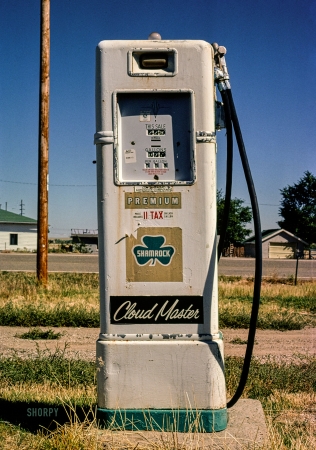 Photo showing: Green Gasoline -- 1980. Shamrock gas pump, old Route 85, Aguilar, Colorado.