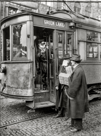 Photo showing: Going Viral -- Ca. 1918-1919. Precautions taken in Seattle, Wash., during the Spanish Influenza Epidemic ... 