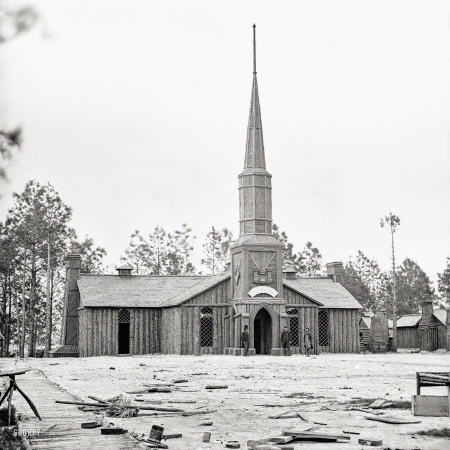 Photo showing: Log Chapel -- November 1864. Church built by the 50th Engineers at Poplar Grove, near Petersburg, Virginia.