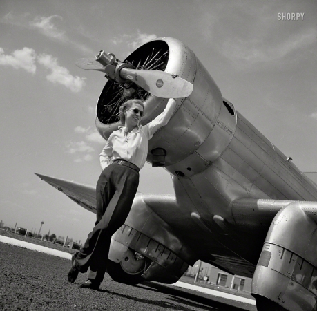 Photo showing: The Aviatrix -- August 1939. Pilot Jacqueline Cochran and Northrop Gamma monoplane.