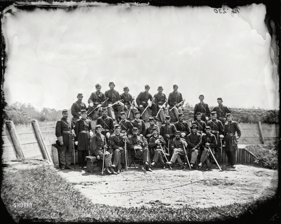 Photo showing: Gettysburg: 1865 -- July 1865. Col. William Telford and officers of the 50th Regiment Pennsylvania Infantry at Gettysburg.