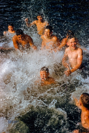 Photo showing: Froth of July -- July 1955. Camp Sunapee, New Hampshire. Boys swimming.