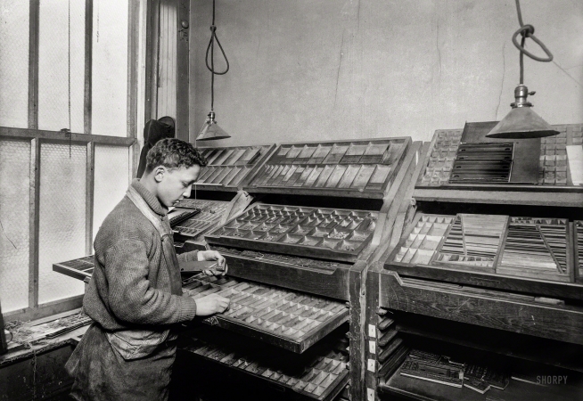 Photo showing: Louis Gitney -- February 1917. Louis Gitney, a young compositor earning $7 a week in a Sixth Avenue (N.Y.) printing office.