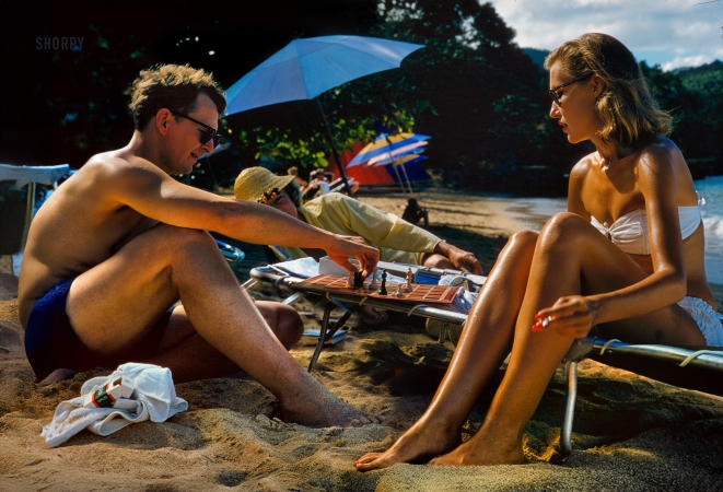 Photo showing: Your Move! -- February 18, 1957. Montego Bay, Jamaica. Chess -- Mrs. John Pringle & Michel Duplaix.