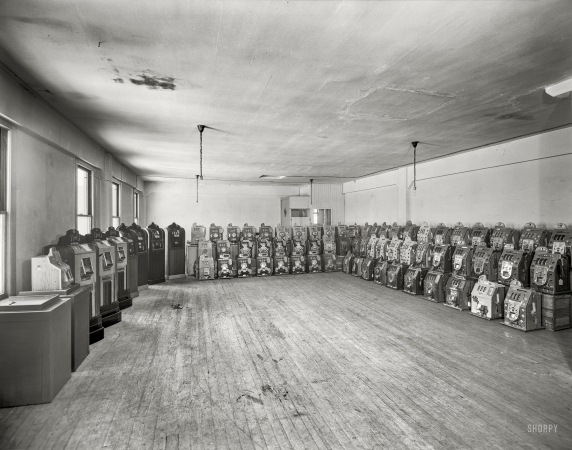 Photo showing: Lots of Slots -- Slot machine stockroom, Maser Music Co., Mission and Washburn sts., San Francisco, 1944.