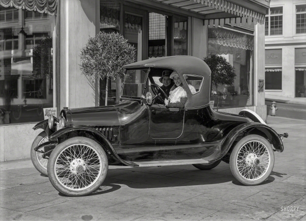 Photo showing: With Belles On -- San Francisco, 1918. Buick roadster at agency.