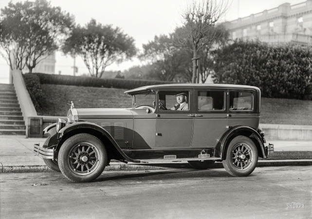 Photo showing: Surely You Joust -- San Francisco circa 1927. Willys-Knight Model 66 sedan.