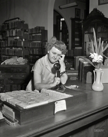 Photo showing: Search Engine -- Columbus, Georgia, circa 1950. Jean Hollis, head of Reference Division, Bradley Memorial Library.
