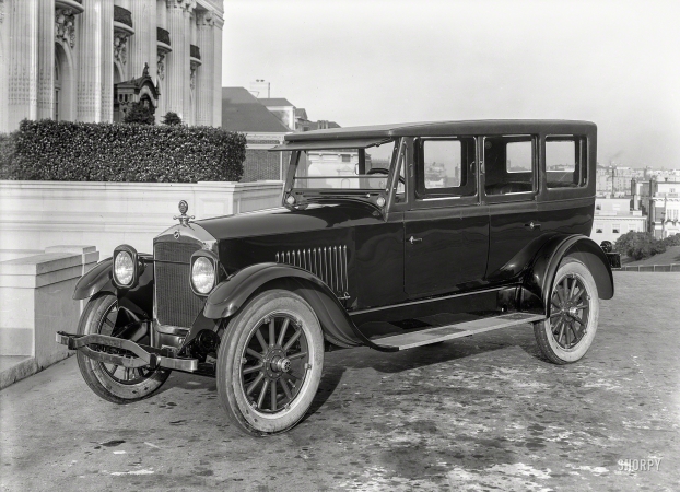 Photo showing: Formal Phaeton -- San Francisco circa 1921. Studebaker Special Six touring car at Spreckels Mansion.