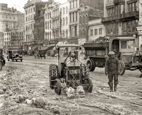 Photo showing: Scraping By -- Washington, D.C., 1925. Snow removal -- Ford Motor Co. (Fordson) tractor, Pennsylvania Avenue.