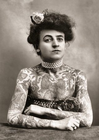 Photo showing: Old-School Ink -- 1907. Maud Wagner, circus performer and tattooist.