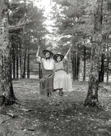 Photo showing: Natural Swingers -- Lettis. Women on swing, circa 1900.