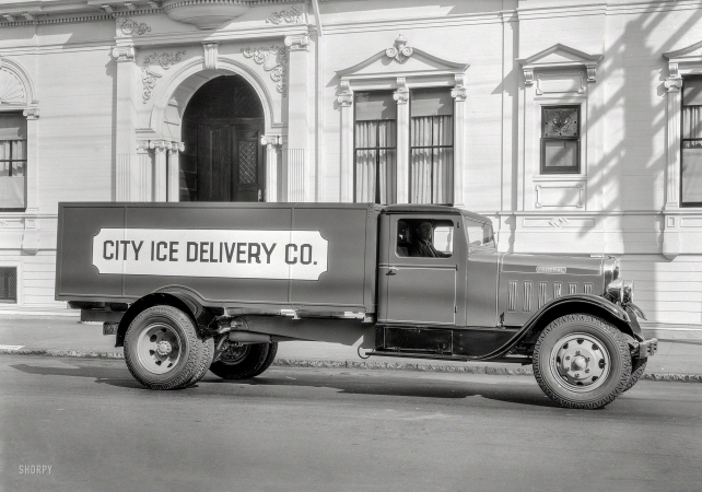 Photo showing: Hauling Ice -- San Francisco. 1934 Federal truck, City Ice Delivery Co.