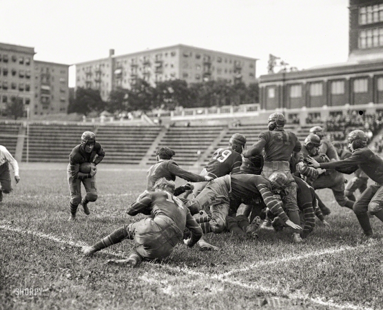 Photo showing: Juniata Is Swamped -- Oct. 3, 1925. Washington, D.C. Geo. Wash. U. vs. Juniata Col. at Central High stadium.