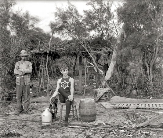Photo showing: Pancho and Lefty -- Father Glasser's camp on Sunday, Oct. 12, 1902.