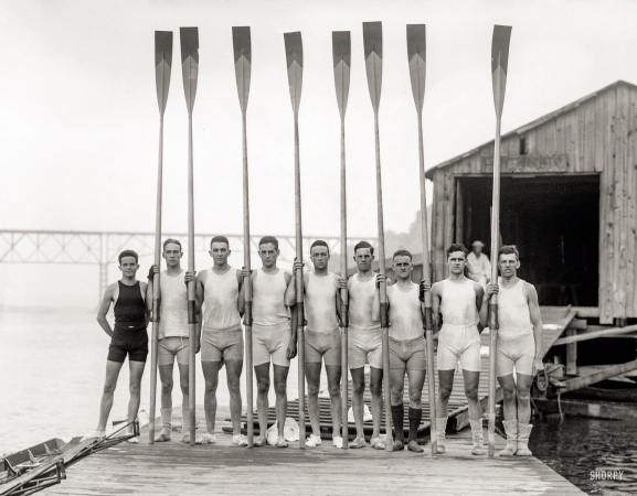 Photo showing: Second Varsity -- Summer 1914. Penn 2nd varsity crew team in Poughkeepsie.