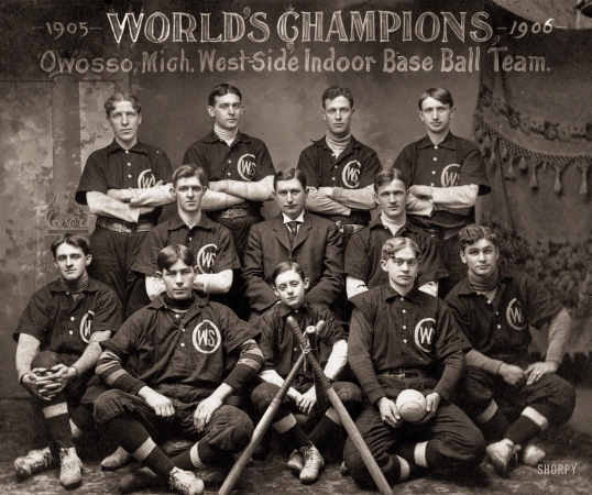 Photo showing: Inside Baseball -- World's Champions, 1905-1906, Owosso, Mich., West-Side Indoor Base Ball Team.