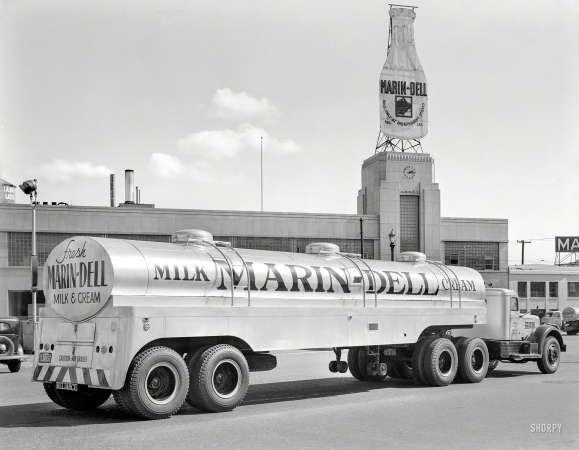 Photo showing: Heavy Cream -- March 9, 1945. Marin-Dell dairy truck, San Francisco.