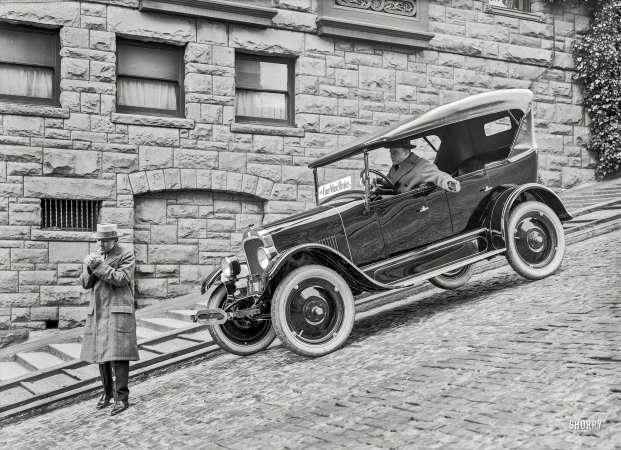 Photo showing: Skid Row -- San Francisco circa 1924. Star touring car with four-wheel brakes.