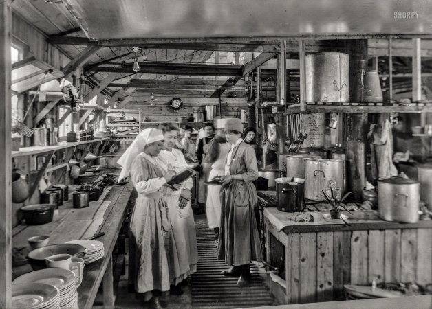 Photo showing: Best Mess in France -- May 1918. Aviation Camp of the American Army at Issoudun. Red Cross canteen kitchen.