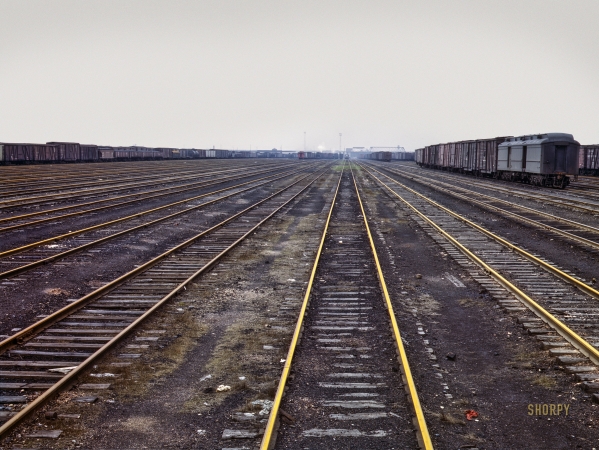 Photo showing: Proviso Perspective -- April 1943. Tracks at Chicago & North Western railroad's Proviso yard, Chicago.