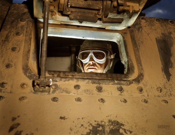 Photo showing: Outta My Way -- June 1942. Tank driver, Fort Knox, Kentucky.