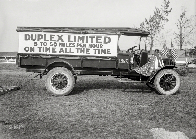 Photo showing: On Time All the Time -- October 1921. Frederick, Maryland. Washington Herald tours -- Duplex truck, Frederick Fair.