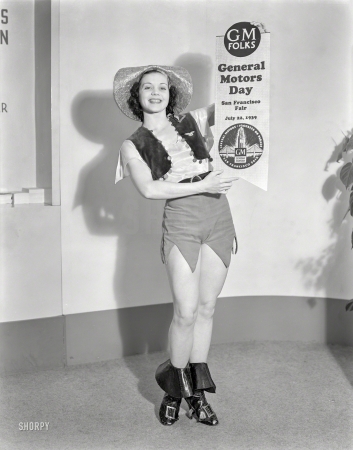 Photo showing: Miss Fisher Body -- July 8, 1939. Golden Gate International Exposition, San Francisco -- General Motors Day badge.
