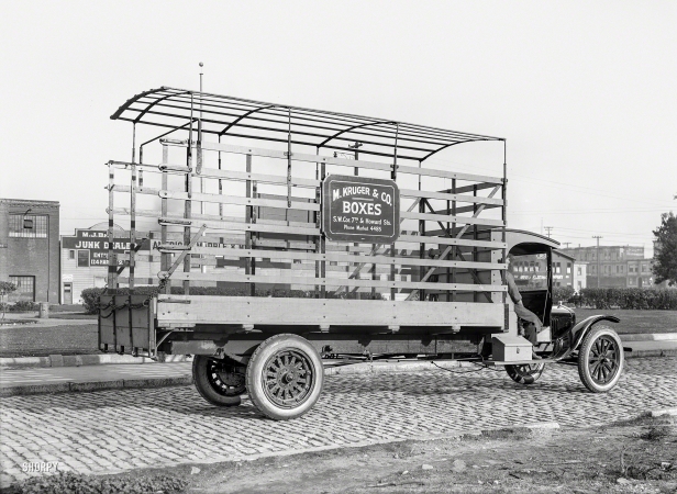 Photo showing: Kruger Boxes -- San Francisco circa 1919. Ford motor truck -- Kruger & Co. Boxes.