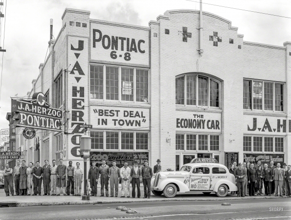 Photo showing: Best Deal in Town -- June 3, 1936. J.A. Herzog Pontiac, 17th & Valencia Sts., San Francisco. 