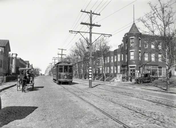 Photo showing: Corner Grocery -- Washington, D.C., circa 1921, looking up Georgia Avenue at Howard Place and Jacob Katzen's grocery,