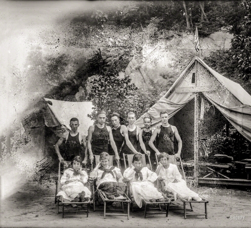 Photo showing: Canoe Club -- On the banks of the Potomac circa 1914. Summer camps: G. Whiz Canoe Club.