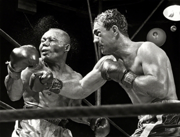 Photo showing: Rocky: 1952 -- Sept. 23, 1952. Philadelphia. Rocky Marciano KO's Jersey Joe Walcott, is new World Heavyweight Champion.