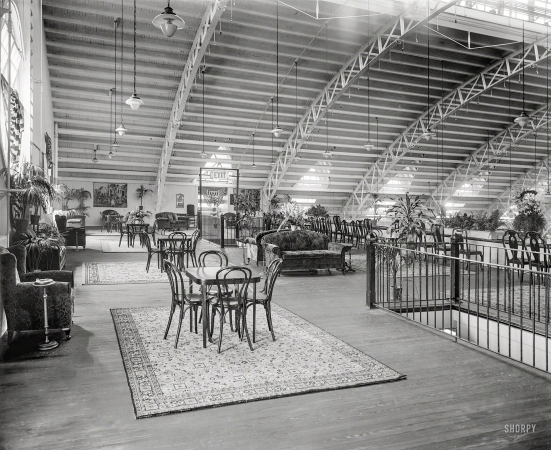 Photo showing: Public Space -- 1925. Convention Hall bowling alleys, lobby. The old Liberty Market at Fifth and K streets.