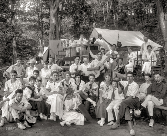 Photo showing: Klassy Kamp II -- July 1915. Washington, D.C. Klassy Kamp group on banks of the Potomac.