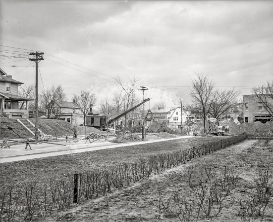 Photo showing: Tobins Service Station -- Washington, D.C., circa 1926. Construction on Monroe Street N.E. at 18th Street.