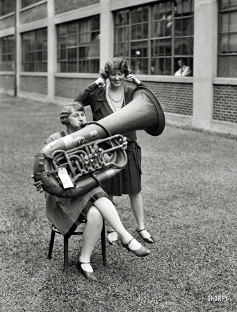 Photo showing: Music Tooter -- Washington, D.C., 1928. Women with tuba.