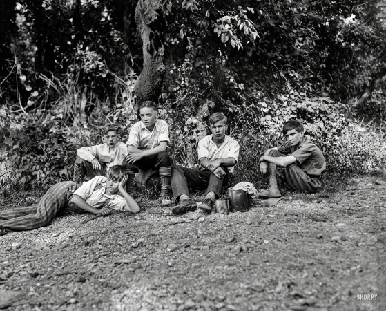 Photo showing: The Happy Wanderers -- Washington, D.C., or vicinity, circa 1932. Boys camped in woods.
