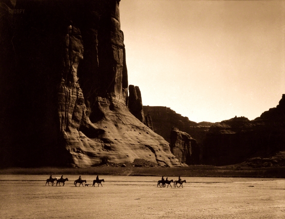 Photo showing: Navajo Riders -- 1904. Navajo riders in Canyon de Chelly, Arizona.