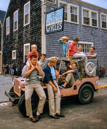 Photo showing: The Pink Heap -- August 1957. Nantucket, Mass. Jock Gifford's 'Pink Heap' beach buggy.