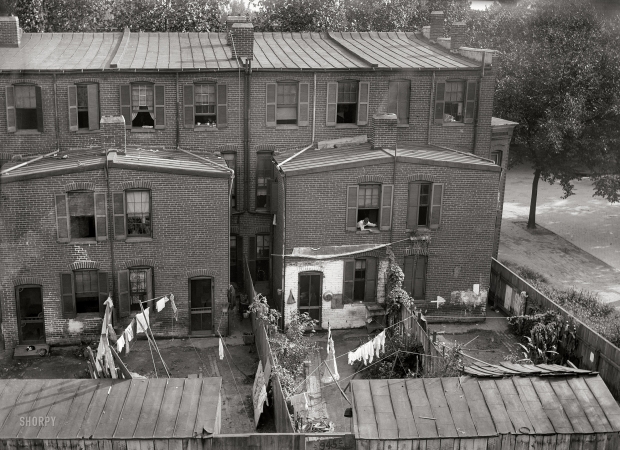 Photo showing: Just Hanging Out -- Washington, D.C., circa 1901. An elevated view of rowhouses, probably in S.W.