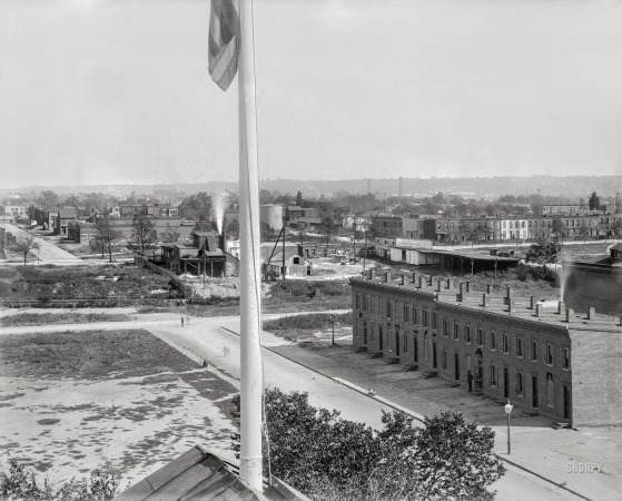 Photo showing: Use a Vapor Stove -- Washington, D.C., 1901. An elevated view from the Randall
School's roof -- Half & South Capitol Streets, and I & K Streets.