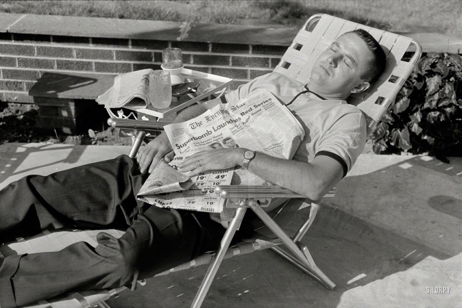 Photo showing: Lazy Doomsday -- August 8, 1962. Washington, D.C. Man in lounge chair representing U.S. indifference.