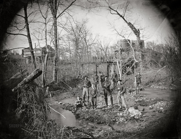 Photo showing: None Shall Pass -- -- 1864. Federal cavalry guarding the Orange & Alexandria R.R. near Union Mills, Virginia.