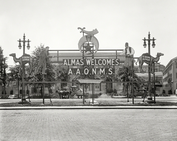 Photo showing: Welcome Shriners -- May 1923. Washington, D.C. Almas Welcomes A.A.O.N.M.S.